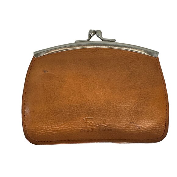 Vintage Fossil Kiss Lock Wallet Card Holder Change Purse Saddle - Picture 2 of 10